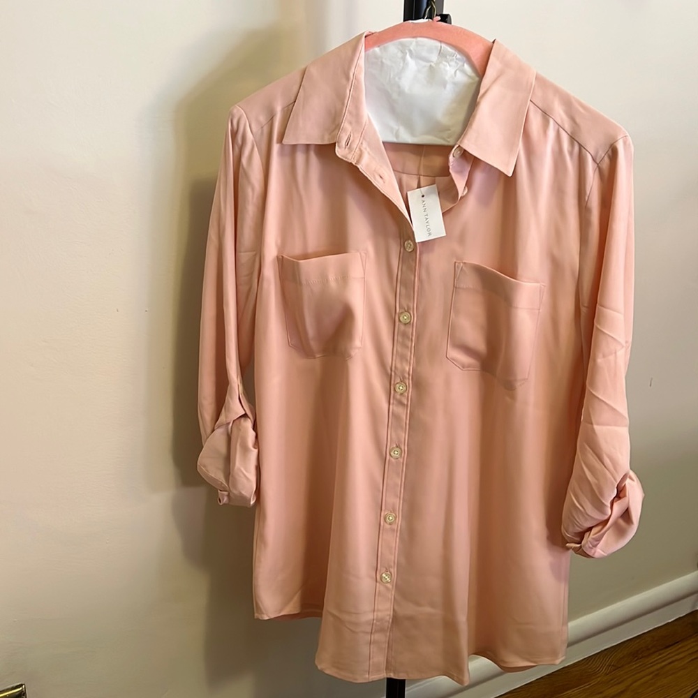 NWT Ann Taylor light pink camp-style shirt